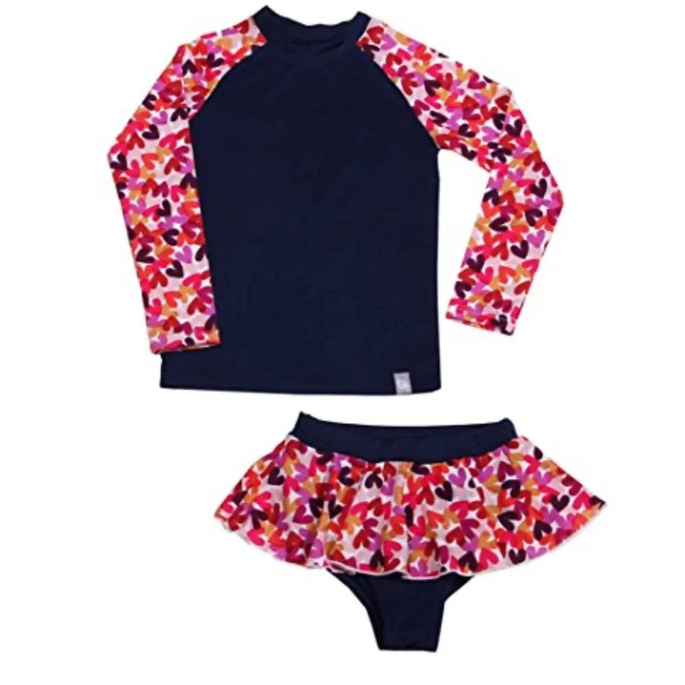 Bay*B Girls Navy Valentine’s Heart Print Size Small 3-4 Swimset
